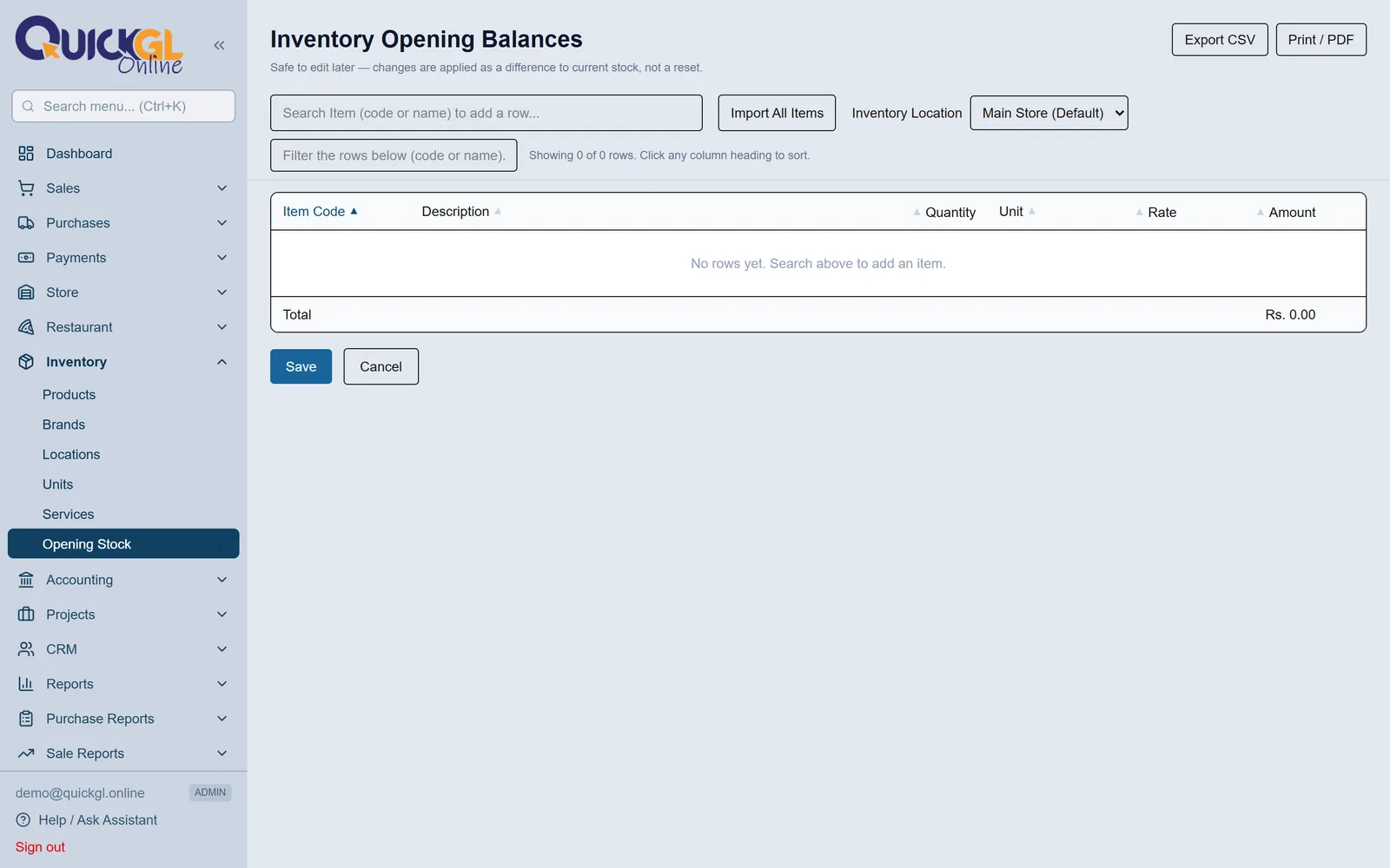 Enter your opening stock